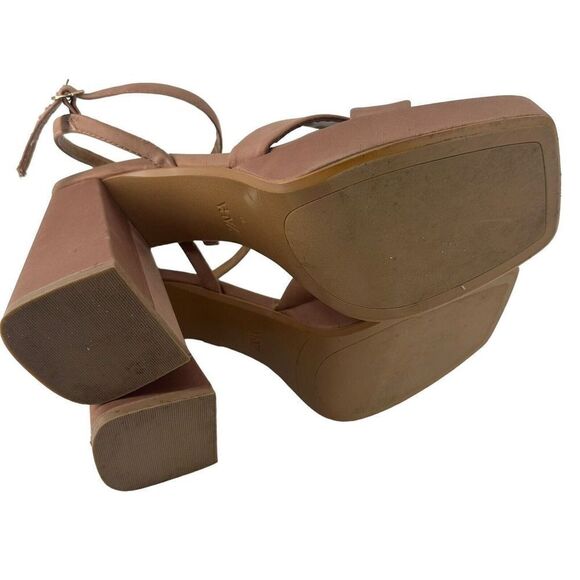 ZARA Rhinestone Embellished Platform Sandal Chunky Heel Sz 41 US 10.5 Tan Satin - Picture 7 of 12